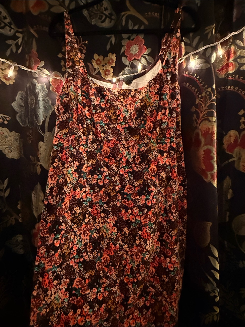 Floral Spaghetti Strap Dress - Black with Teal Flowers